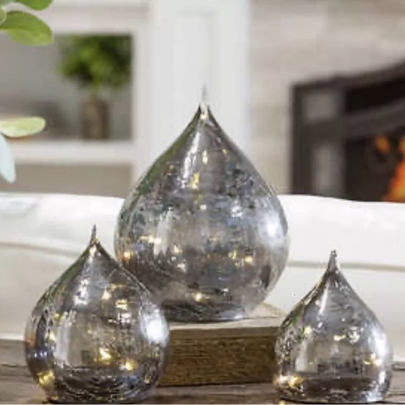 LED Glass Raindrops, set of 3 : Gray Finish New Christmas Holiday - Picture 2 of 9